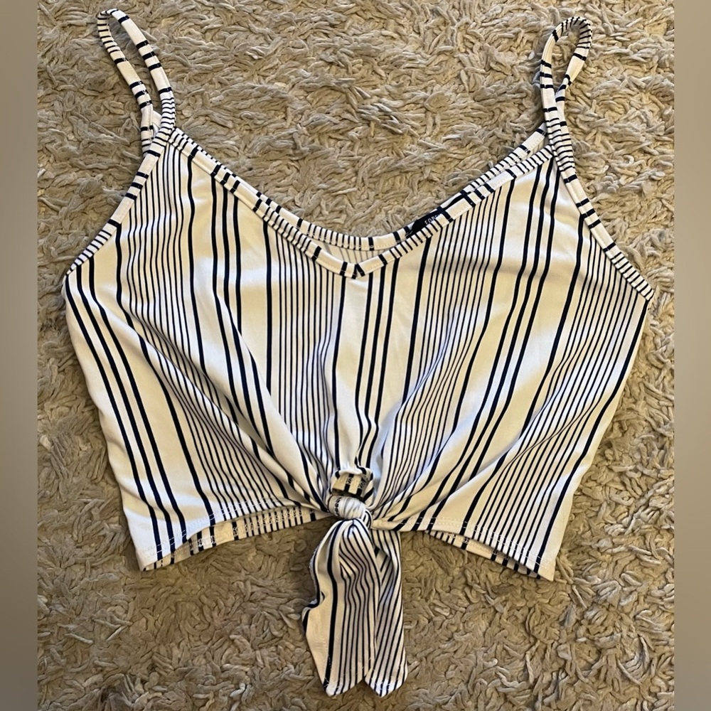 FOREVER 21 blue white striped sleeveless crop top Small S